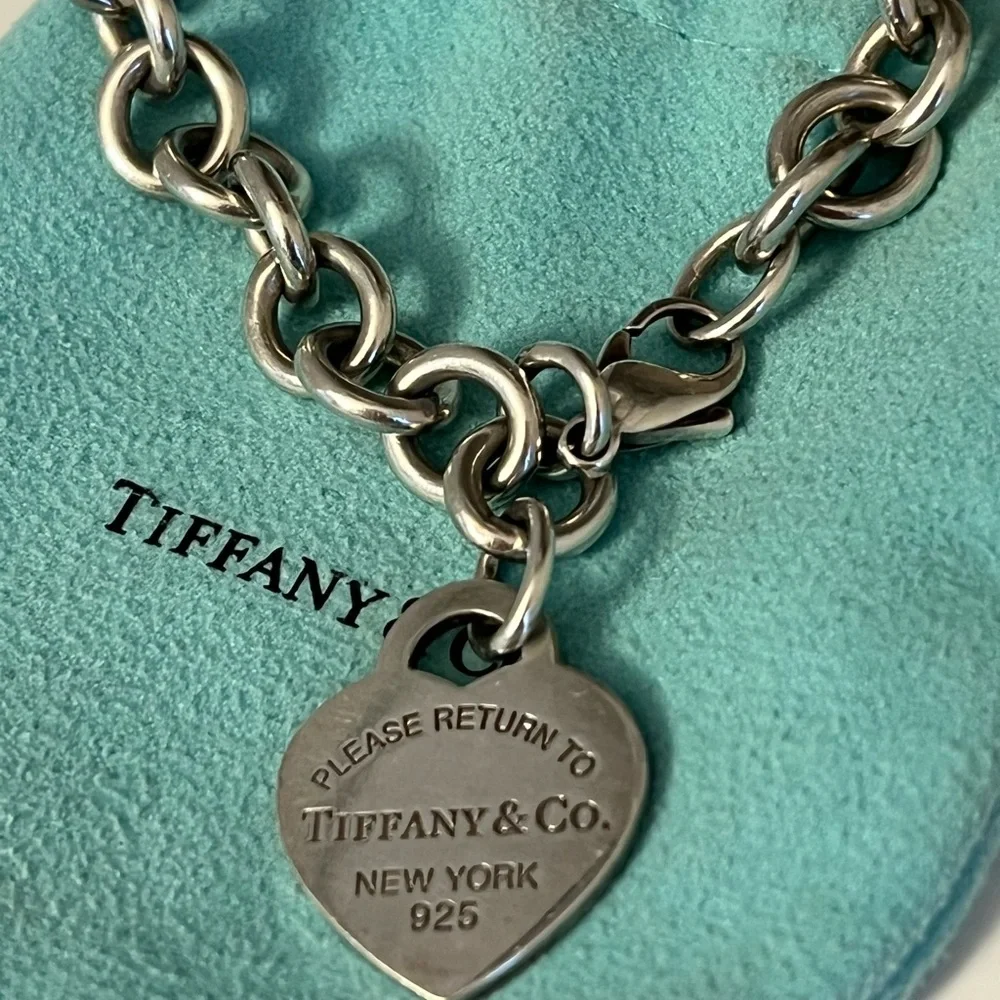 Tiffany & Co. Silver Charm Bracelet with Turquoise Heart Charm
